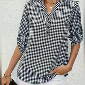 Women's Plus Size Black and White Checkered Tunic-length Top, NWT